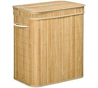 HOMCOM Cesto de Ropa Sucia con Tapa, 90L, Cesta Ropa Sucia de Bambú con 2 Compartimentos, Bolsa Interior Extraíble y Lavable, Asas, para Lavandería, Dormitorio, 54,2x35,2x59,5 cm, Natural