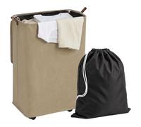 HOMCOM Cesto de Ropa Sucia con Tapa y Ruedas 50L Bolsa 40x30x65 cm Camel | Cesta Ropa Sucia Plegable, Bolsa con Cordón Extraíble Lavable, Lavandería Dormitorio Baño, Estrecho Pequeño