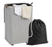 HOMCOM Cesto de Ropa Sucia con Tapa y Ruedas 50L Bolsa 40x30x65 cm Gris | Cesta Ropa Sucia Plegable, Bolsa con Cordón Extraíble Lavable, Lavandería Dormitorio Baño, Estrecho Pequeño