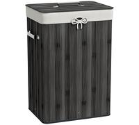 HOMCOM Cesto de Ropa Sucia Plegable con Tapa, Cesta Ropa Sucia de Bambú, 2 Compartimentos, Bolsa Extraíble, para Dormitorio, Baño, Lavandería, 40x30x60 cm, Gris Oscuro