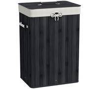 HOMCOM Cesto de Ropa Sucia Plegable con Tapa, Cesta Ropa Sucia de Bambú, 2 Compartimentos, Bolsa Extraíble, para Dormitorio, Baño, Lavandería, 40x30x60 cm, Negro