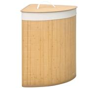 HOMCOM Cesto para la colada de bambú con tapa, 55 L, con asas, bolsa de lavandería extraíble, cesta de lavandería esquina, cesta para lavandería, baño, dormitorio, naturaleza