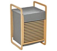HOMCOM Cesto para Ropa Sucia con Tapa 40x35,5x60,5 cm Natural y Gris | de Bambú, Cesto Rectangular de Ropa Portátil, Bolsa Extraíble, Mueble de Baño Dormitorio