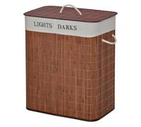 HOMCOM Cesto para Ropa Sucia de Bambú Capacidad de 100L Cesta para la Colada Rectangular con Tapa Extraíble Bolsa de 2 Compartimentos 52x32x63 cm Marrón