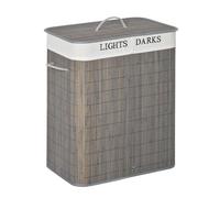 HOMCOM Cesto para Ropa Sucia de Bambú Capacidad de 100L Cesta para la Colada Rectangular con Tapa Extraíble Bolsa de 2 Compartimentos 52x32x63 cm Gris