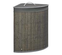 HOMCOM Cesto para Ropa Sucia de Bambú Capacidad de 55L Cesta para la Colada en Forma de Abanico con Tapa y Bolsa Extraíble 38x38x57 cm Gris