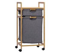 HOMCOM Cesto para Ropa Sucia de Bambú con 2 Bolsas de Tela Extraíbles y Ruedas para Baño Dormitorio 42x35x84,5 cm Gris Aosom España