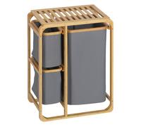HOMCOM Cesto para Ropa Sucia de Bambú con 3 Bolsas de Tela Extraíbles 50x32x69,7 cm Gris Organizador Elegante Aosom España