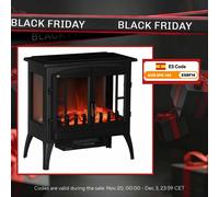 HOMCOM Chimenea Eléctrica 1000 W/2000 W Chimenea Decorativa de Pie con Ventanas LED Llamas Brillo Ajustable y Protección Sobrecalentamiento para 15-20 ㎡ 60x37x60,5 cm Negro