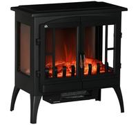 HOMCOM Chimenea Eléctrica 1000 W/2000 W para 15-20 ㎡ 60x37x60,5 cm Negro | Chimenea Decorativa de Pie, con Ventanas LED, Llamas Brillo Ajustable, Protección Sobrecalentamiento