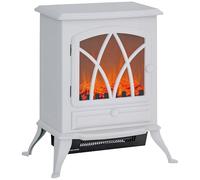 HOMCOM Chimenea Eléctrica Pie 1000W/2000W Movible Decorativo Efecto Llamas Blanco