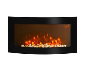 HOMCOM Chimenea Eléctrica 1000W/2000W de Pared 89,2x13,5x48 cm Negro | Chimenea Decorativa de Pared, Temperatura Ajustable, Efecto Llamas Atmosféricas, Mando a Distancia, para Sala 25-30 m²