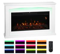 HOMCOM Chimenea eléctrica 1000W/2000W, efecto llama con 5 luminosidades regulables, chimenea decorativa de imitación con repisa, termostato regulable, mando a distancia, temporizador, hasta 30 m²,