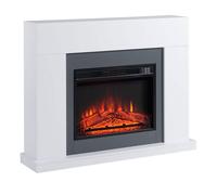 HOMCOM Chimenea Eléctrica 1800W-2000W Llama Ajustable para 37 m² Blanco | Chimenea Decorativa, Mando a Distancia, Termostato, Temporizador Semanal, Protección contra Sobrecalentamiento
