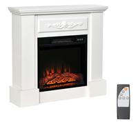 HOMCOM Chimenea Eléctrica 1800W con Efecto de Llama Mando a Distancia Temporizador Protección Contra Sobrecalentamiento Blanco Aosom España