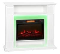 HOMCOM Chimenea Eléctrica 1800W Regulable con Llama 3D, Repisa, Temporizador y Mando a Distancia, 105x27x97 cm, Blanco