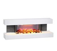 HOMCOM Chimenea eléctrica 2000 W Chimenea Falsa de Pared o de Suelo 120L cm con repisa, Marco de Cristal, LED Regulable Efecto Llama, Tronco, Rodillos, Temporizador, Temperatura 15-40℃, Mando a