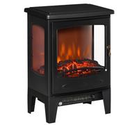 HOMCOM Chimenea Eléctrica 900W/1800W para 20-25 ㎡ Negro | Chimenea Decorativa de Pie, Ventanas Efecto de Llama, Temperatura Ajustable, Protección Sobrecalentamiento