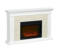 HOMCOM Chimenea Eléctrica con Calefacción 1800W Chimenea Decorativa Bajo Consumo Efecto de Llama Control Remoto Temporizador Semanal y Protección Sobrecalentamiento hasta 30 m² 120x24x80 cm Blanco