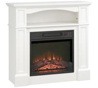 HOMCOM Chimenea eléctrica con efecto llama LED regulable 1800 W, mando a distancia, temporizador y estante integrado, Blanco