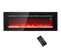 HOMCOM Chimenea Eléctrica con Soporte de Pared y Mando a Distancia Leñas y Cristales Artificiales 1800 W Negro Aosom España