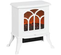 HOMCOM Chimenea Eléctrica de Pie 750/1500 W con 2 Niveles de Potencia Efecto Llama Área de Cobertura 15-20 m² Blanco