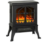 HOMCOM Chimenea Eléctrica de Pie, Chimenea Decorativa, 900/1800W, Efecto Llama 3D, 2 Niveles de Potencia, Termostato Ajustable, Ventanas Visibles, para 15-30 ㎡, Negro