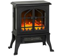 HOMCOM Chimenea Eléctrica de Pie con Efecto Llama 3D para 15-30㎡ Negro | Chimenea Decorativa, 2 Niveles de Potencia 900/1800W, Termostato Regulable, Ventanas Transparentes