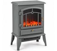 HOMCOM Chimenea Eléctrica de Pie con Ventana de Cristal, 950/1850W, Gris | Uso interior, efecto llama de leña, estufa chimenea portátil