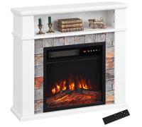 HOMCOM Chimenea Eléctrica Efecto de Llama Realista 5 Brillos Estante Blanco | Chimenea Eléctrica Decorativa 1800W, Repisa, Soporte para TV 36", Termostato, Temporizador 8 h, Mando, Bloqueo Infantil