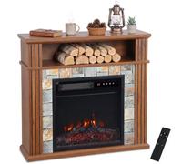 HOMCOM Chimenea Eléctrica Efecto de Llama Realista 5 Brillos Estante Marrón | Chimenea Eléctrica Decorativa 1800W, Repisa, Soporte para TV 36", Termostato, Temporizador 8 h, Mando, Bloqueo Infantil