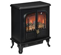 HOMCOM - Chimenea eléctrica estilo neo-retro con 2 puertas, vidrio templado, 1000/2000 W, LED con luminosidad regulable, acero y ABS, negro