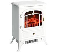 HOMCOM Chimenea Eléctrica Estufa de leña Efecto Llama 950/1850W Protección Contra Sobrecalentamiento Blanco 41,5 x 28 x 54,8 cm