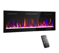 HOMCOM Chimenea eléctrica Pared o empotrada 900/1800W Termostato Negro | Efecto llama 12 colores 5 niveles brillo ajustable, 12 tonos cristal, Chimenea falsa ultradelgada, Temporizador, Modo Eco