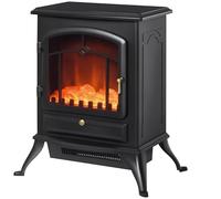 HOMCOM Chimenea Eléctrica de Pie Estufa Calefactor 950/1850W con Termostato Efecto Leña Ardiendo Llamas LED 45x28x54,8 cm Negro