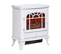 HOMCOM Chimenea Eléctrica Portátil 1000/2000W con Llama LED Brillo Regulable Termostato Ajustable y Protección Sobrecalentamiento para Salas de 25 m² 51x28x60 cm Blanco