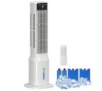 HOMCOM Climatizador Evaporativo de Torre 3 en 1, Enfriador de Aire Portátil con Depósito de 9 L, Oscilación 48°, 3 Velocidades, 3 Modos, Temporizador 24h y Mando a Distancia, 2 Acumuladores de Frío