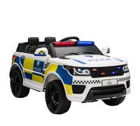HOMCOM Coche Eléctrico Infantil de Policía Coche de Batería 12V con Bluetooth Luz USB Sirena Blanco BLANCO