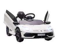 HOMCOM Coche Eléctrico Lamborghini para Niños Velocidad Max.5 km/h Puerta de Tijera con Control Remoto MP3 107,5x63x42cm Blanco Aosom España