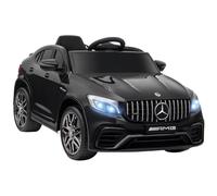 HOMCOM Coche Eléctrico para Niño 12V Mando a Distancia 115x70x55 cm Ngero | Para +3 Años, Música y Luces, Suspensión en Cuatro Ruedas, Doble Apertura de Puerta, Ruedas Auxiliares