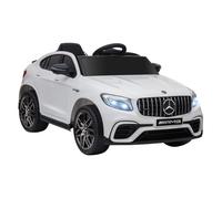 HOMCOM Coche Eléctrico para Niño +3 Años con Licencia de Mercedes 12V con Mando a Distancia Música y Luces Suspensión en Cuatro Ruedas Doble Apertura de Puerta Ruedas Auxiliares 115x70x55cm Blanco