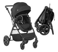 HOMCOM Cochecito de bebé 2 en 1 ligero cochecito de viaje plegable con asiento reversible, respaldo totalmente reclinable, de 0 a 3 años, 0 a 15 kg, color negro