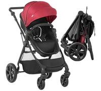 HOMCOM Cochecito de Bebé 2 en 1, Ligero, Plegable, con Asiento Reversible, Respaldo Totalmente Reclinable, Color Rojo