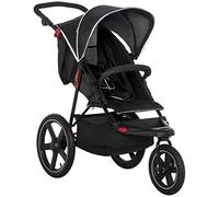 HOMCOM Cochecito de bebé ligero plegable de tres ruedas con respaldo totalmente reclinable, toldo ajustable, cesta de la compra desde el nacimiento hasta los 3 años hasta los 15 kg, color negro
