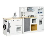 HOMCOM Cocina de Juguete de Madera para Niños +3 Años con Luz Sonidos White