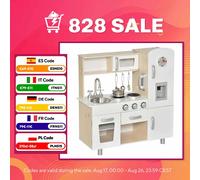 HOMCOM Cocina de Juguete de Madera con Fregadero Cocina de Inducción y Microondas Simulados con Accesorios Incluidos Cocina Infantil para +3 Años 74x30x81 cm Blanco BLANCO