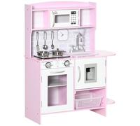 HOMCOM Cocina de Juguete de Madera con Luz Sonidos Horno 70x29x90 cm Rosa | Niños de +3 Años, Cocinita Infantil, Dispensador de Agua, Fregadero, Grifo con Agua, Placa de Cocina