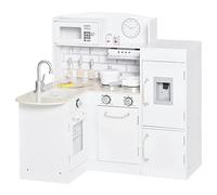 HOMCOM Cocina de Juguete de Madera para Niños +3 86x64x84,5 cm Blanco