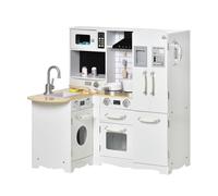 Homcom cocina de juguete de madera para niños de +3 años con sonidos 14 accesorios cocinita infantil con teléfono fregadero extraíble microondas y grifo 82x65x87 cm blanco 65 cm