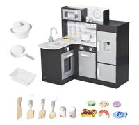 HOMCOM Cocina de Juguete para Niños de Madera con 14 Accesorios, Horno, Fregadero, Nevera y Microondas, Edad 3+ Años, 86x64x84,5 cm Aosom España